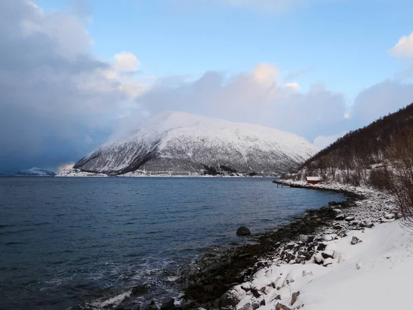 Landschap Winter Het Eiland Kvaloya Noorwegen — Stockfoto