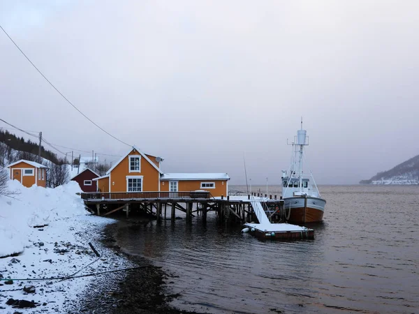 Fjord Winter Het Eiland Kvaloya Noorwegen — Stockfoto