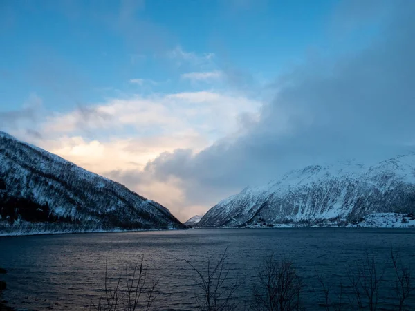 Landschap Winter Het Eiland Kvaloya Noorwegen — Stockfoto