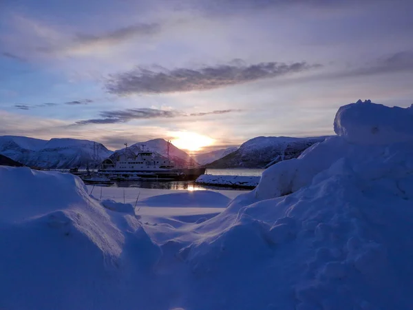 Olderdalen Porto Condado Troms Finnmark Noruega Está Localizado Kafjord — Fotografia de Stock