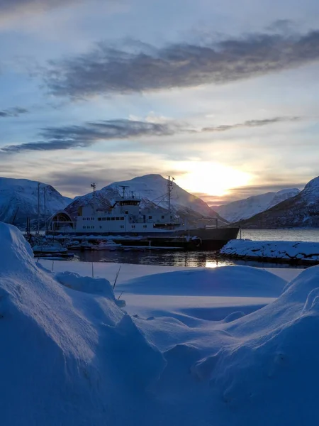 Olderdalen Adalah Sebuah Pelabuhan Troms Finnmark Norwegia Dan Terletak Kafjord — Stok Foto