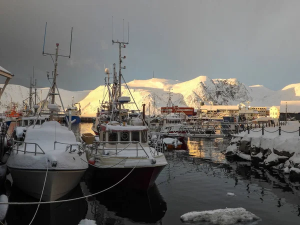 Honningsvag Jest Najbardziej Wysuniętym Północ Miastem Norwegii Znajduje Się Gminie — Zdjęcie stockowe
