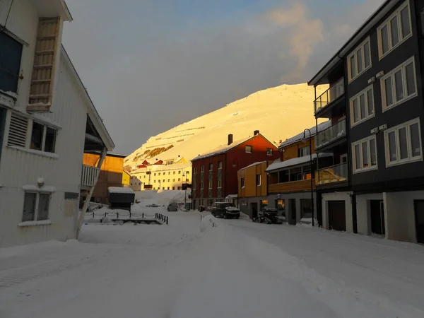 Honningsvag Città Più Settentrionale Della Norvegia Continentale Trova Nel Comune — Foto Stock