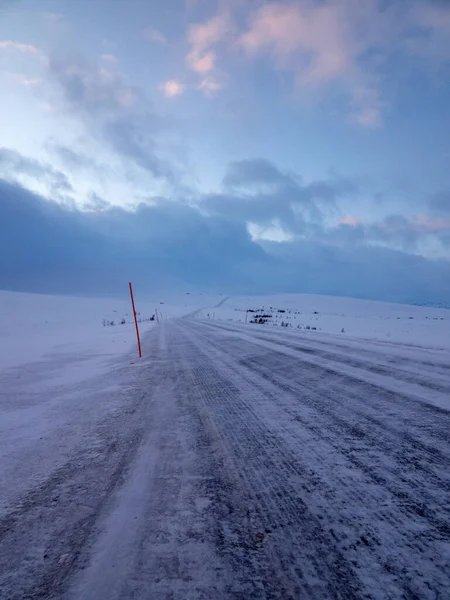 Jalan Antara Alta Dan Skaidi Norwegia Musim Dingin — Stok Foto
