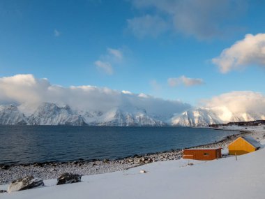 Norveç 'teki Kafjord Komünü' nün kışın manzarası.