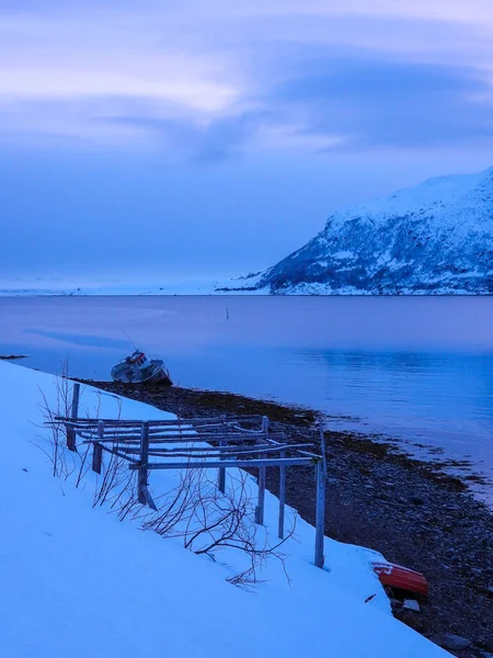 Lanskap Musim Dingin Porsangerfjord Norwegia — Stok Foto