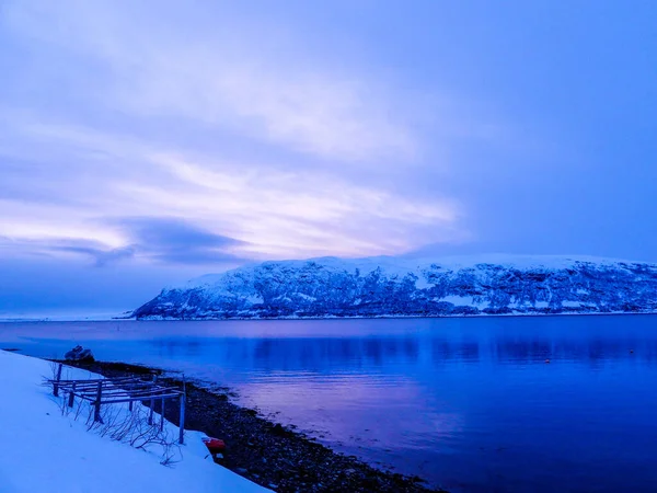 Paisagem Inverno Fiorde Porsangerfjord Noruega — Fotografia de Stock