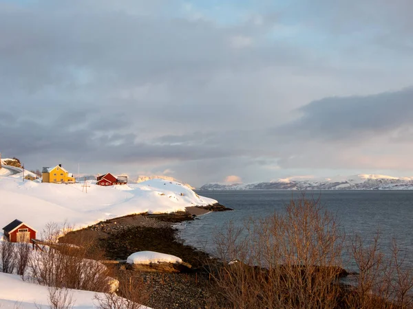 Tájkép Norvégiai Kafjord Községben Télen — Stock Fotó