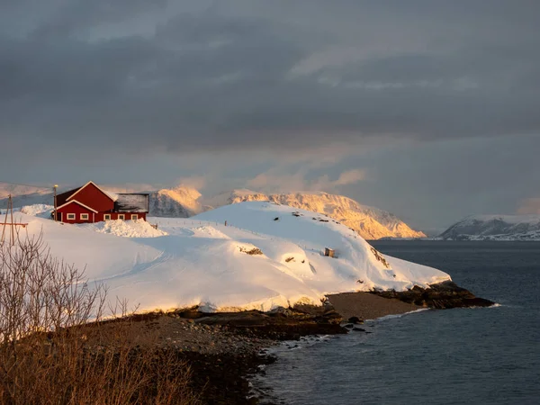 Tájkép Norvégiai Kafjord Községben Télen — Stock Fotó