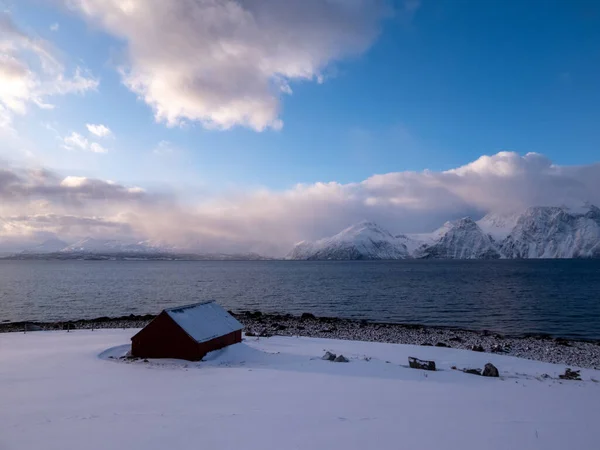 Lanskap Komune Kafjord Norwegia Musim Dingin — Stok Foto