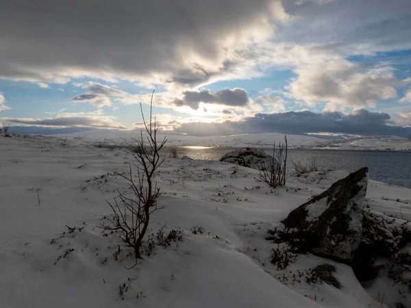 Paisagem Inverno Oon Ilha Kvaloya Noruega — Fotografia de Stock