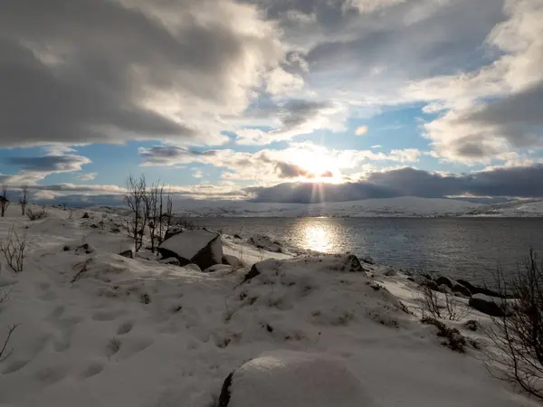 Landschap Winter Het Eiland Kvaloya Noorwegen — Stockfoto