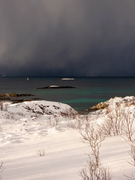 Paisagem Inverno Oon Ilha Kvaloya Noruega — Fotografia de Stock