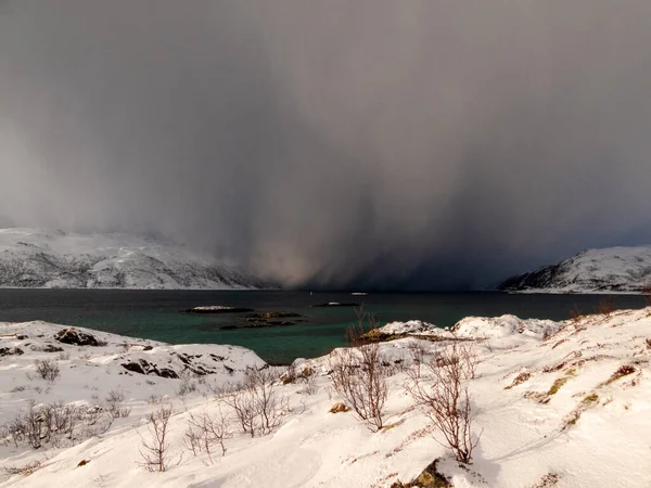 Paisagem Inverno Oon Ilha Kvaloya Noruega — Fotografia de Stock