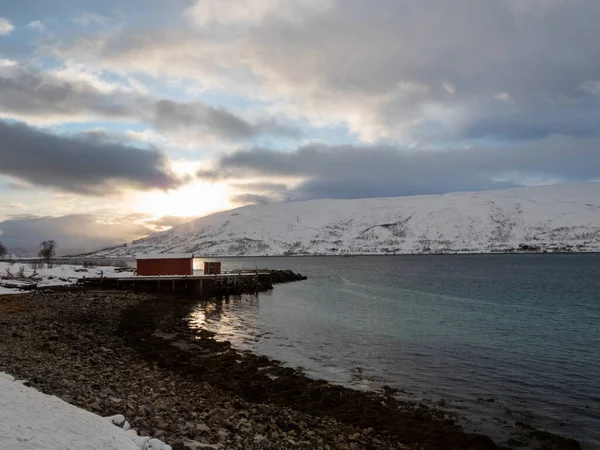 Paisagem Inverno Oon Ilha Kvaloya Noruega — Fotografia de Stock