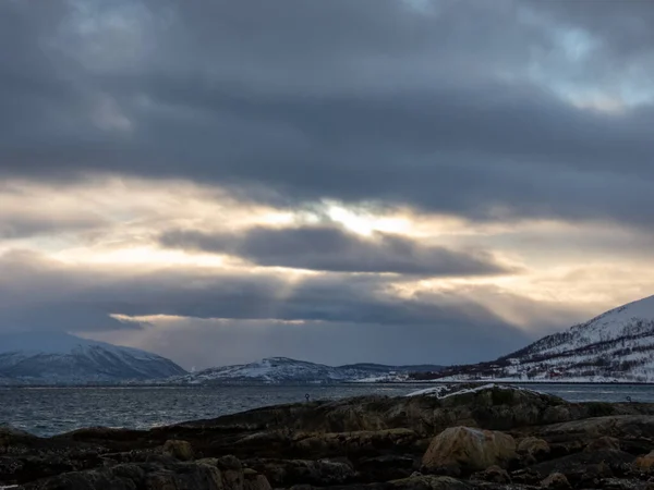 Paesaggio Inverno Oon Isola Kvaloya Norvegia — Foto Stock