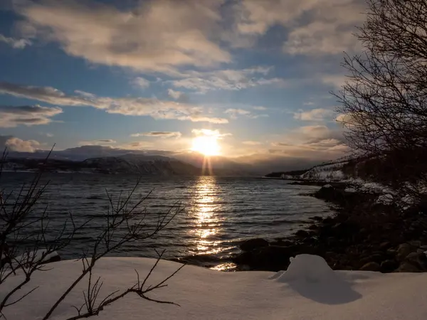 Paesaggio Inverno Oon Isola Kvaloya Norvegia — Foto Stock