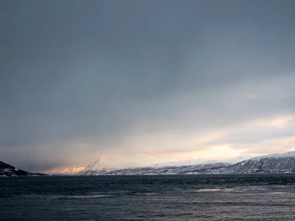 Landschap Winter Het Eiland Kvaloya Noorwegen — Stockfoto