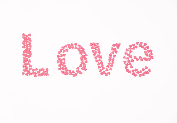 Love Word Made Pink Hearts White Background Valentine Day Concept — Foto de Stock