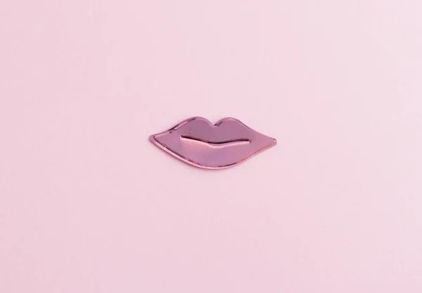 Top View Lips Pink Background Space Text —  Fotos de Stock