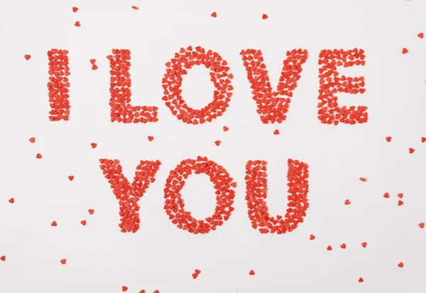 Szeretlek Vörös Szívekből Fehér Háttérrel Valentin Nap Fogalma Anyák Napja — Stock Fotó