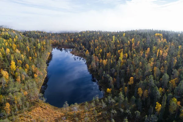 Pemandangan Udara Dari Sebuah Danau Kecil Tengah Hutan Taiga Finlandia — Stok Foto