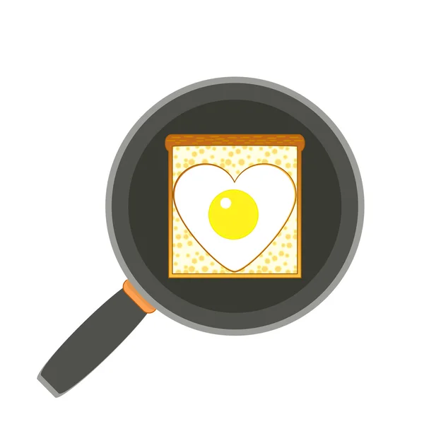 Toast and fried egg on a pan — Stock Vector