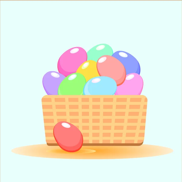 Cesta con huevos de Pascua de colores — Vector de stock