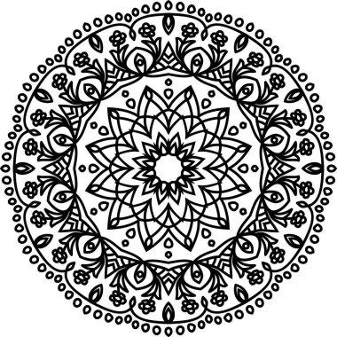 Elle boyanmış mandala. Boyama kitabı sayfası. Kumaş tasarım unsuru, yoga logosu, kına, dövme..