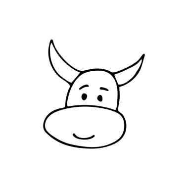 Elle çizilmiş yeni yıl boğası. Beyaz arka planda izole bir illüstrasyon. Grafik ve web tasarımı için