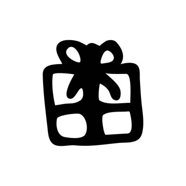 El çizimi karalama stili hediye kutusu. Beyaz arka planda izole bir illüstrasyon. Grafik ve web tasarımı için