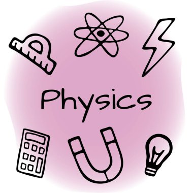 El çizimi fizik tasarımı seti. Doodle biçim vektör çizimi renk arkaplanında izole edildi.