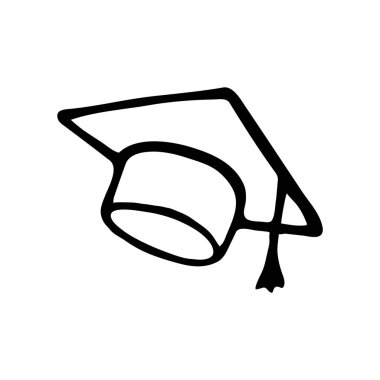 Hand drawn doodle style graduate hat in vector. Isolated illustration on white background. For interior design, wallpaper, packaging, poster clipart