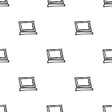 Elle çizilmiş bilgisayarla kusursuz desen. Doodle tarzı vektör illüstrasyonu beyaz arkaplanda izole edildi. İç tasarım, duvar kağıdı, ambalaj, posterler, kartlar için.