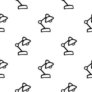 Elle çizilmiş lamba ile kusursuz desen. Doodle tarzı vektör illüstrasyonu beyaz arkaplanda izole edildi. İç tasarım, duvar kağıdı, ambalaj, posterler, kartlar için.