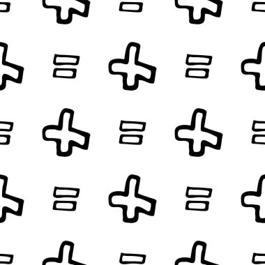 Elle çizilmiş matematikle kusursuz desen. Doodle tarzı vektör illüstrasyonu beyaz arkaplanda izole edildi. İç tasarım, duvar kağıdı, ambalaj, posterler, kartlar için.