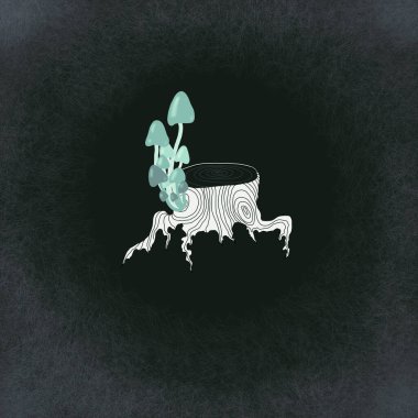 Siyah arkaplanda soluk mantarlı beyaz kütük