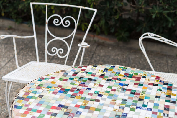 Antique garden furniture mosaic table and chair vintage style