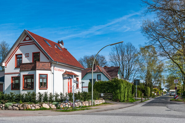 Architecture residential building, traditional house against blu sky background