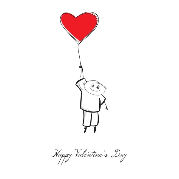 Boy with a red heart balloon — Stock Vector