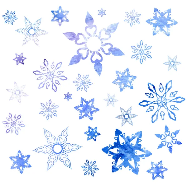 Joukko akvarelli lumihiutaleet — vektorikuva
