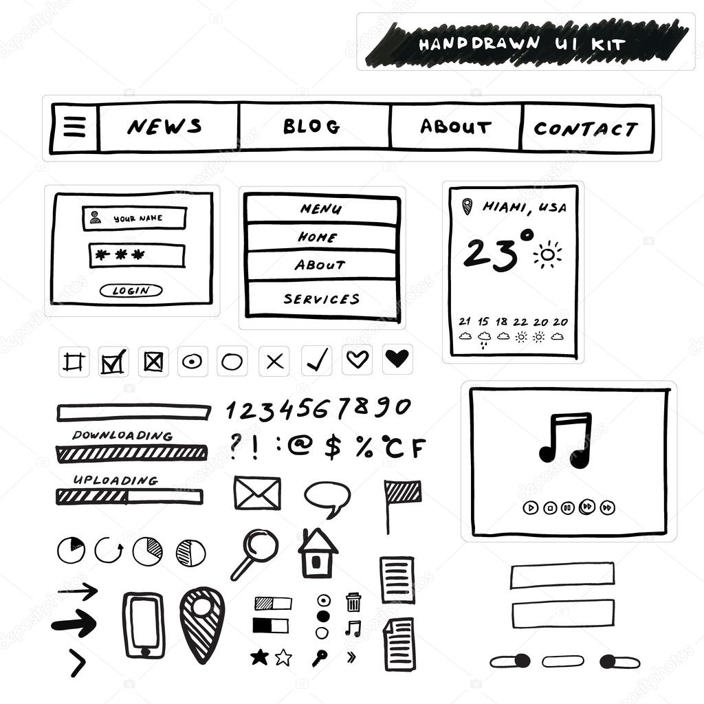 Hand drawn Ui Kit. Design for websites, apps and interface