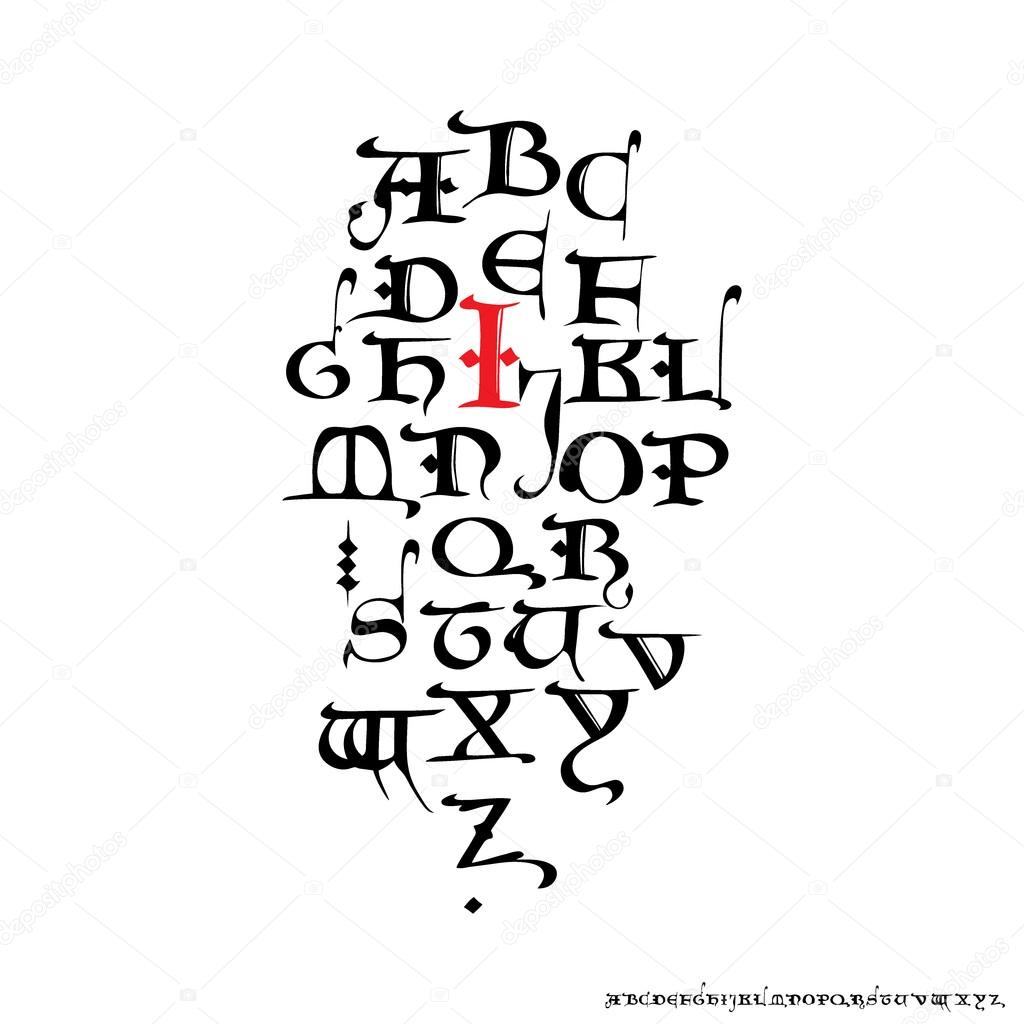 Vector alphabet. Hand drawn medieval letters