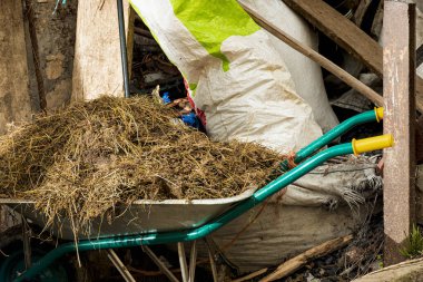 Carretillo Loaded with animal excrement used for compost.The photograph is taken outside in a rural setting.