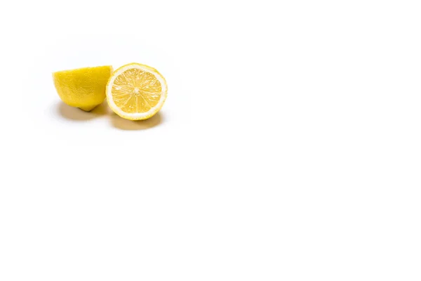 Photography Yellow Lemon Two Halves White Background Photo Has Copy — Stock Photo, Image