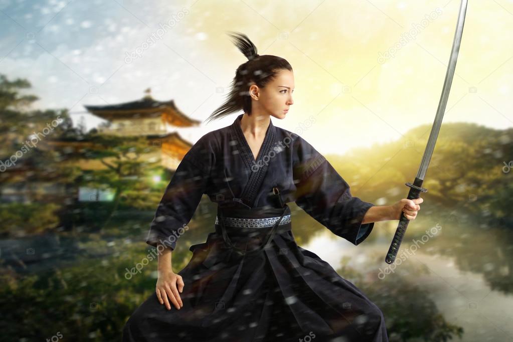 Japan woman samurai — Stock Photo © ilyaiovenko #73192763