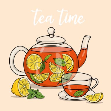 Cam çaydanlık ve bir bardak limon ve nane.. 