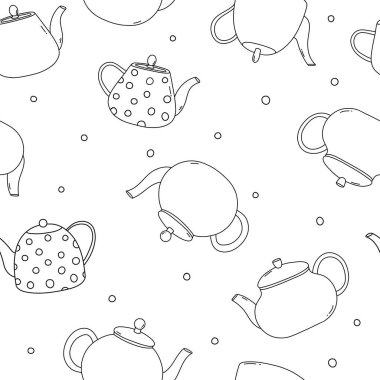 Çeşitli çaydanlıklarla kusursuz desen. El çizimi..