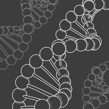 DNA yapısı elle çizilmiş. Siyah beyaz illüstrasyon.