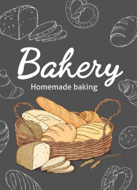 Siyah zemin üzerinde ekmek olan bir poster.